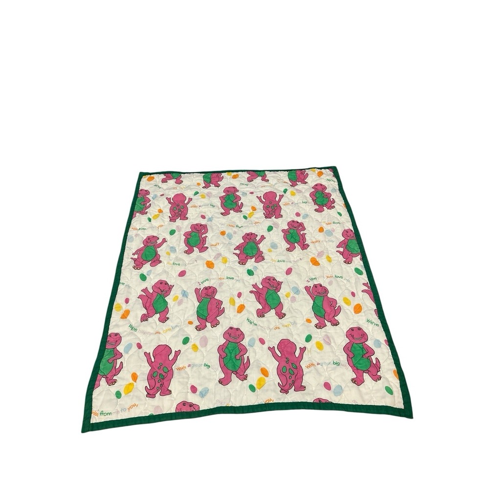 Vintage‎ Barney Purple Dinosaur Bibb Co Blanket  Crib Quilted Cover - 53"x40"
